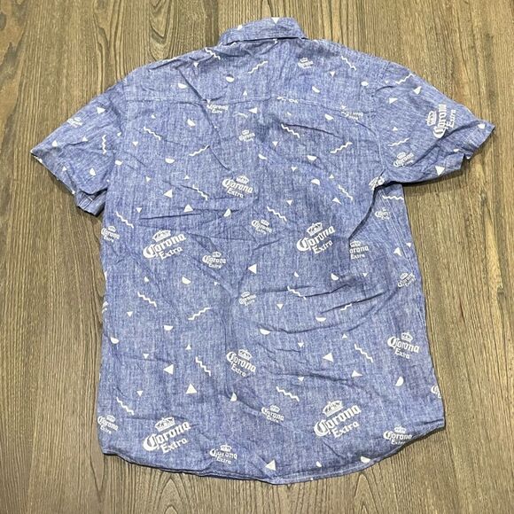 Corona Extra All Over Button-Down Shirt Short Sleeve Cotton Faded Blue White M - Picture 5 of 5
